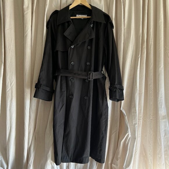 VINTAGE YVES SAINT LAURENT 90'S NAVY TRENCH COAT - Picture 1 of 13